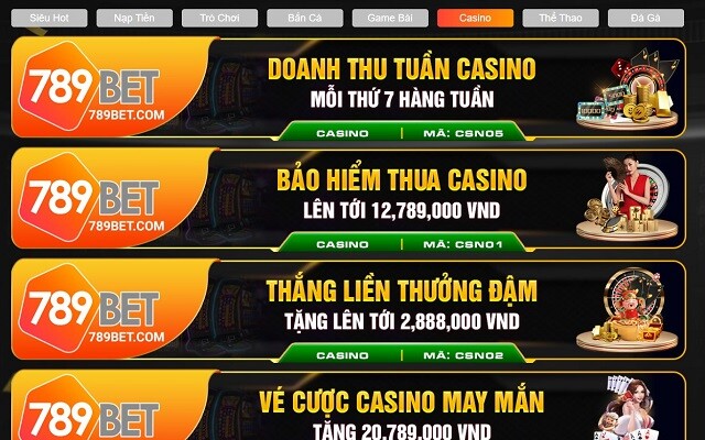 Khuyến mãi Casino tiền thưởng lớn tại 789Bet